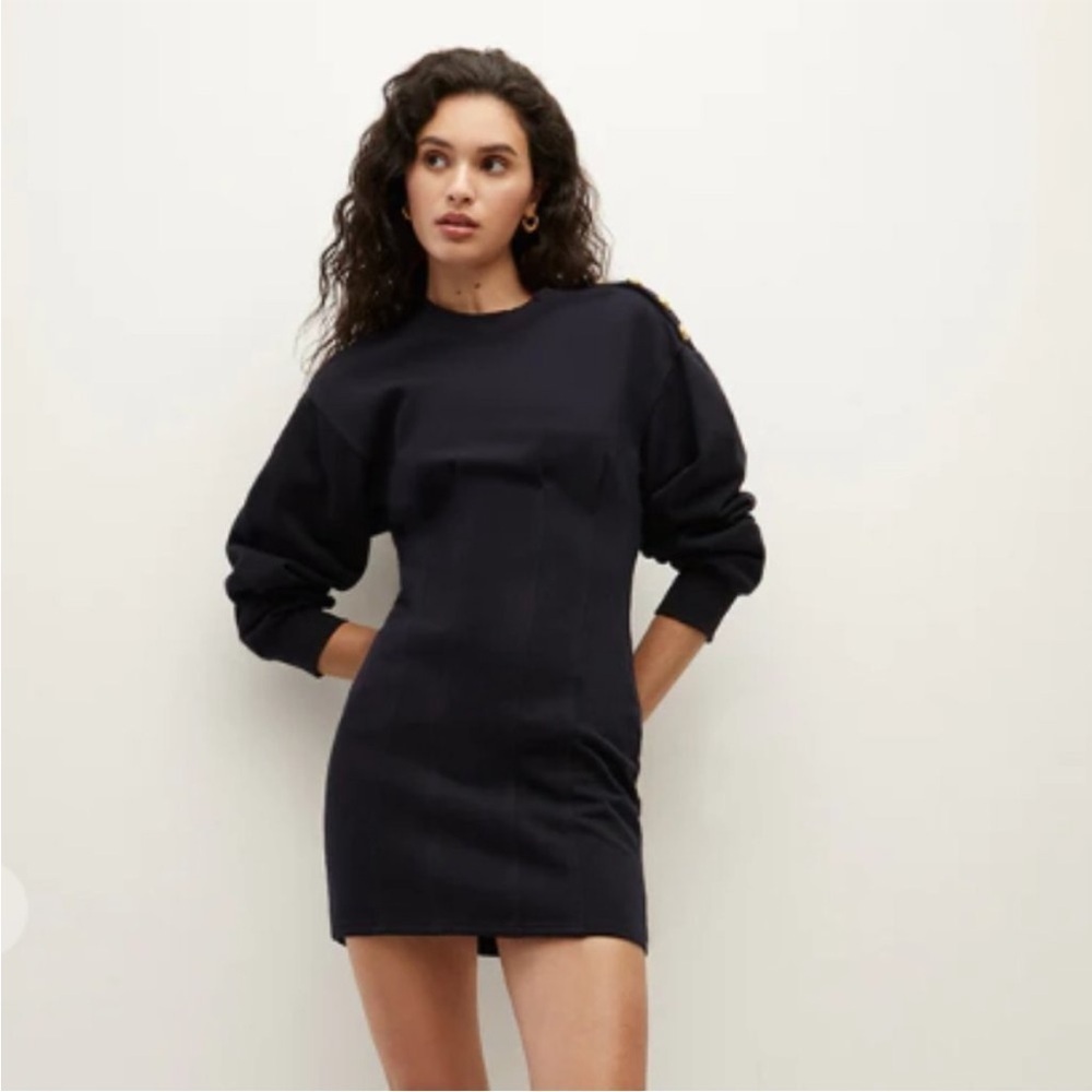 Veronica Beard Dakasha Elegant Dark Blue Long-Sleeve Sweater Dress
